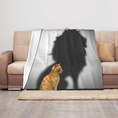 LAMAME Cat with Lion Shadow Print Soft Double-Sided Flannel Throw Blanket