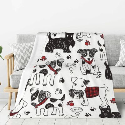 JCAKES Lovely Dogs and Paw Thick Double-Sided Fleece Throw Blanket