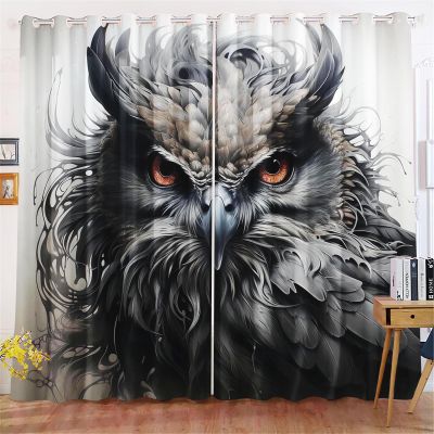 KIDSLOVE Owl Blackout Curtain Set, 3D-Printed Cartoon Owl Curtains for Bedroom or Nursery, 183 x 160 cm