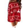 Women's Christmas Jacquard Knit Dress, Loose Fit, Long Sleeve, Red, XL view 1