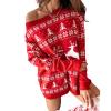 Women's Christmas Jacquard Knit Dress, Loose Fit, Long Sleeve, Red, XL view 2