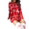 Women's Christmas Jacquard Knit Dress, Loose Fit, Long Sleeve, Red, XL view 3