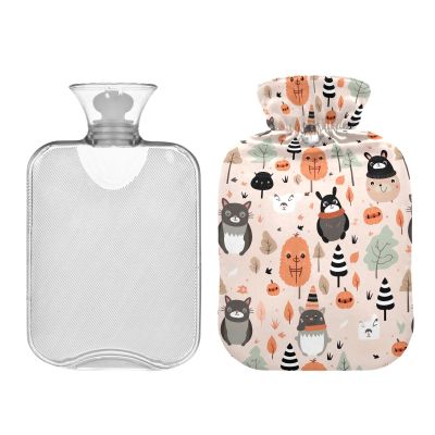 Classic Hot Water Bottle with Cover, 1 L Reusable Heat Bag for Neck, Shoulders and Legs, Hot and Cold Compress, Cute Woodland Animals