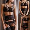 RWRAPS Sexy Women's Lingerie Set, Bodysuit, Cutout Bra and Garter, Black (3X) view 2