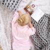 RUANLOV Thick Knit Blanket, Chunky Roving Blanket with Soft Cable-Knit Pattern, Pink, 100 x 150 cm view 4