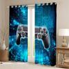 Black Gamepad Window Curtains for Kids’ Gamer Rooms, Neon Blue Geometric Lines, 2 Panels view 2