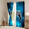 Black Gamepad Window Curtains for Kids’ Gamer Rooms, Neon Blue Geometric Lines, 2 Panels view 3
