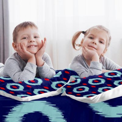 King Duvet Cover Set, Ikat Magnolia, Blue Print, 3-Piece, Ultra-Soft, with Zipper and 4 Corner Ties