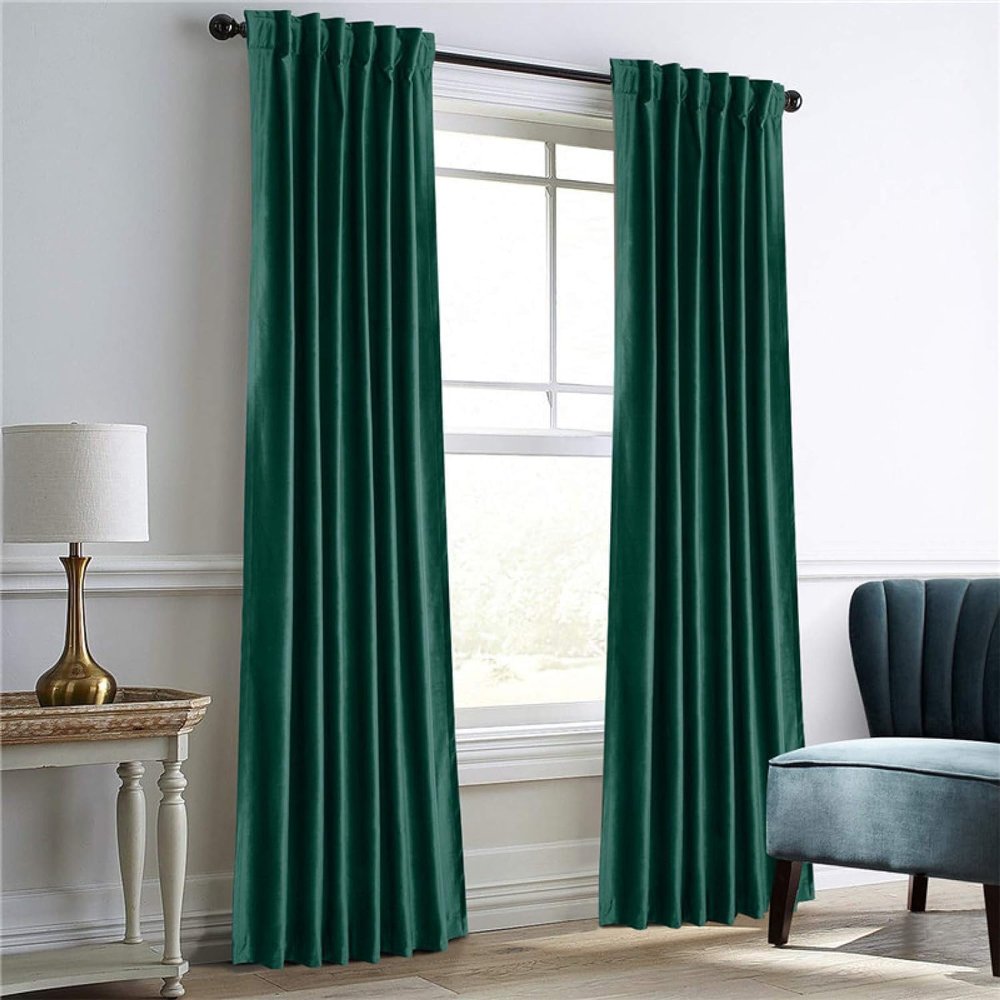 YURRO Blackout Curtains with Grommets for Bedroom, Thermal Insulated, Elegant Soft Velvet Window Curtains for Living Room and Bedroom, Dark Green, 183 x 244 cm
