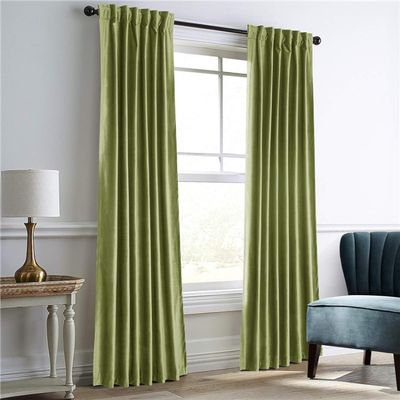 YURRO Blackout Curtain with Grommets for Bedroom, Thermal Insulation, Soft Velvet, Green, 214 x 160 cm