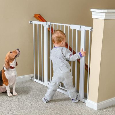 2-in-1 Extra-Wide Walk-Through Baby Safety Gate, White, 75–82 cm + 77 cm Extension