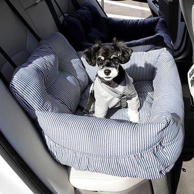 RUYICZB 2-in-1 Dog Car Seat, Soft Travel Bed with Safety Leash and Side Pockets, Stripe, M