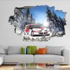 3D Wall Decal, Car Breaking Through Wall, Winter Forest, 90 x 60 cm view 3