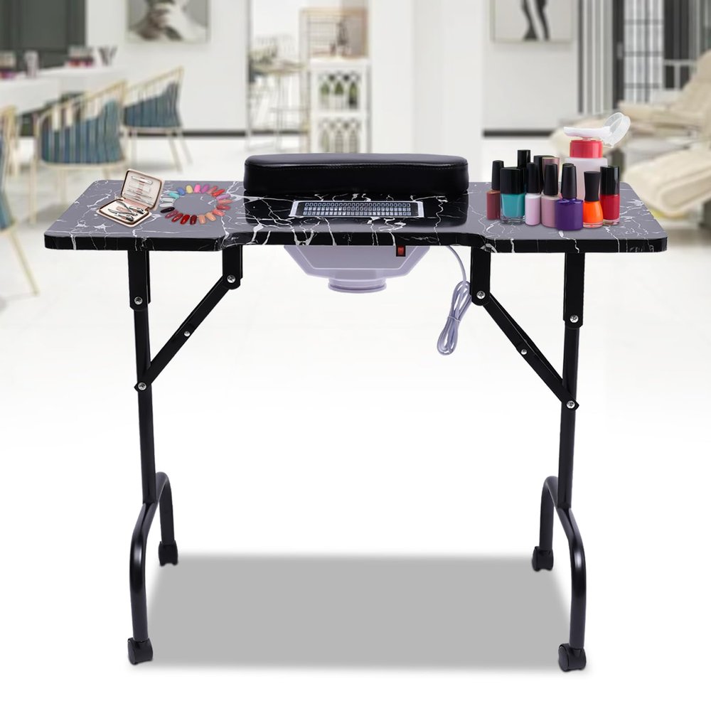 Folding Nail Table with Dust Collector and Hand Rest, 90 x 40 x 72 cm
