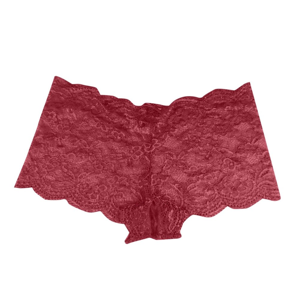 Women's Open-Crotch Lace Thong Panties, Wine, XXXXXL