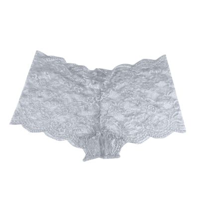 Women's Open-Crotch Lace Thong, Gray, XXXL
