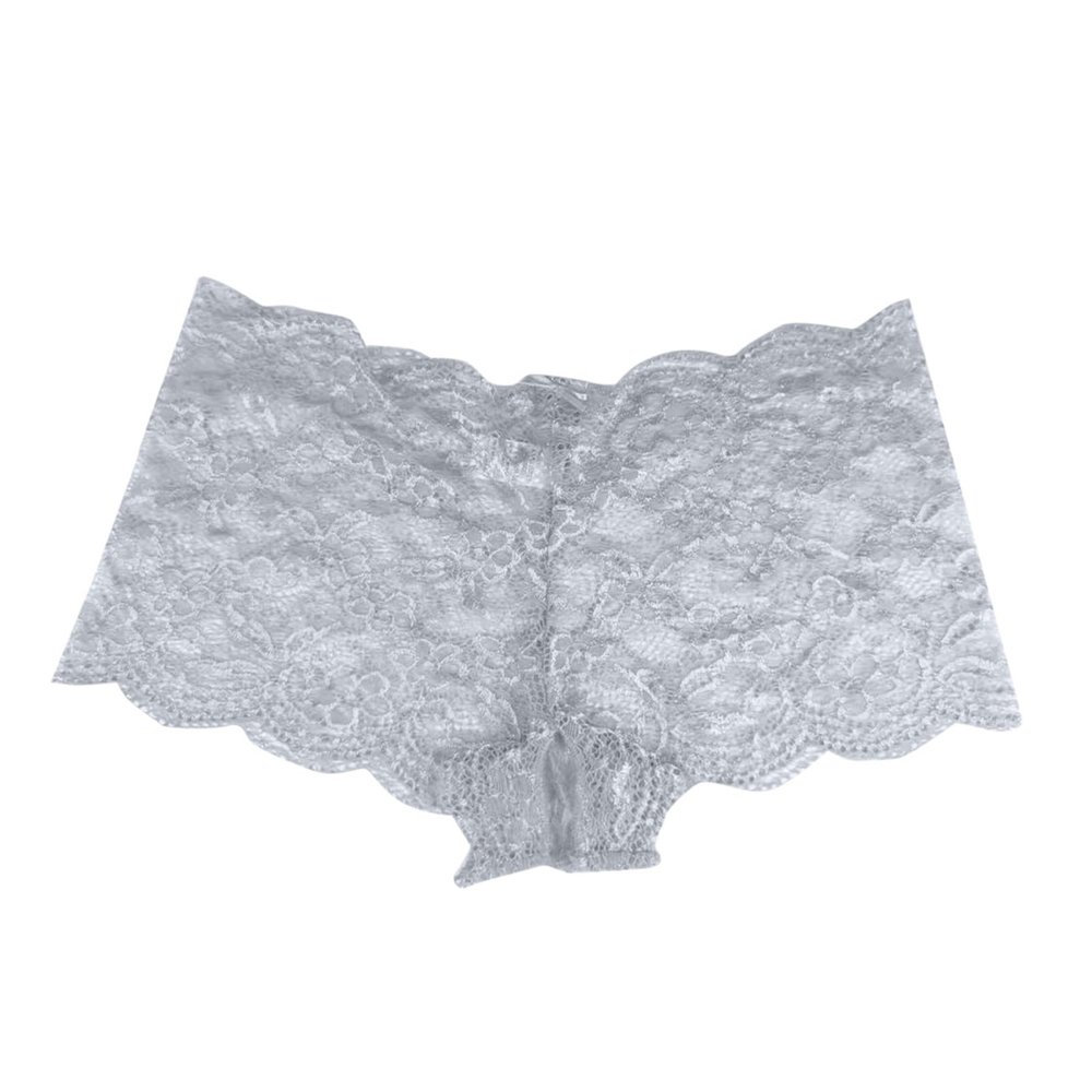 Women's Open-Crotch Lace Thong, Gray, XXXL