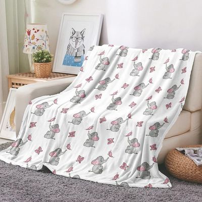 EHOMERY Outdoor Cozy Blanket for Patio, Baby Blanket, Warm Elephant Cartoon Blanket, White, 100 x 70 cm