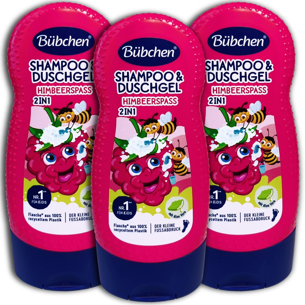 3-Pack Bübchen 2-in-1 Raspberry Shampoo & Body Wash, 3 x 230 ml