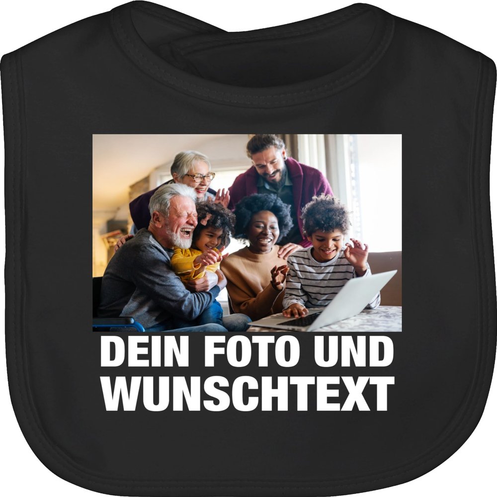 Personalized Baby Bib – Photo, Name or Custom Text – One Size – Black