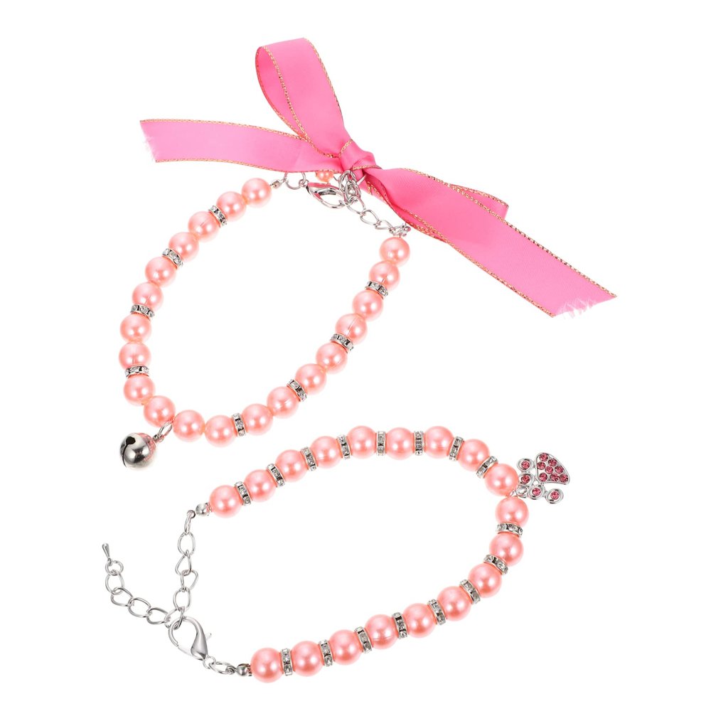 Beavorty 2-Piece Pearl Cat Collar Set, Adjustable Necklaces for Small Dogs and Cats