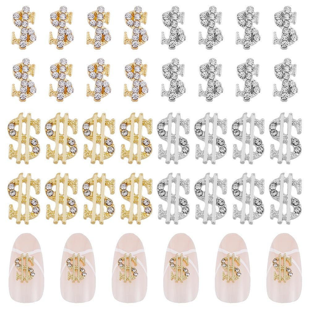 DICOSMETIC 32-Piece Gold and Silver Dollar Nail Charms