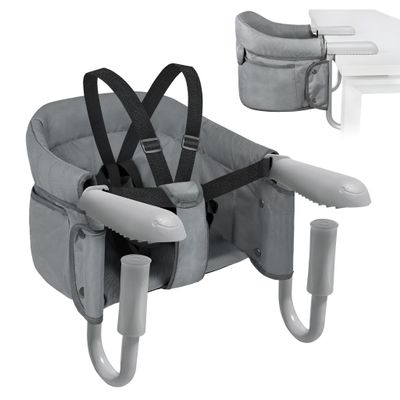LILIIN Foldable Baby Table Seat Booster, Baby Seat with Non-Slip Clamps and Backrest, Travel High Chair Booster with Seat Bag, for 2–8 cm Thick Tables, Gray