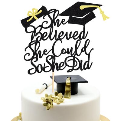 Arthsdite She Believed She Could Graduation Cake Topper, 2026, Black Glitter