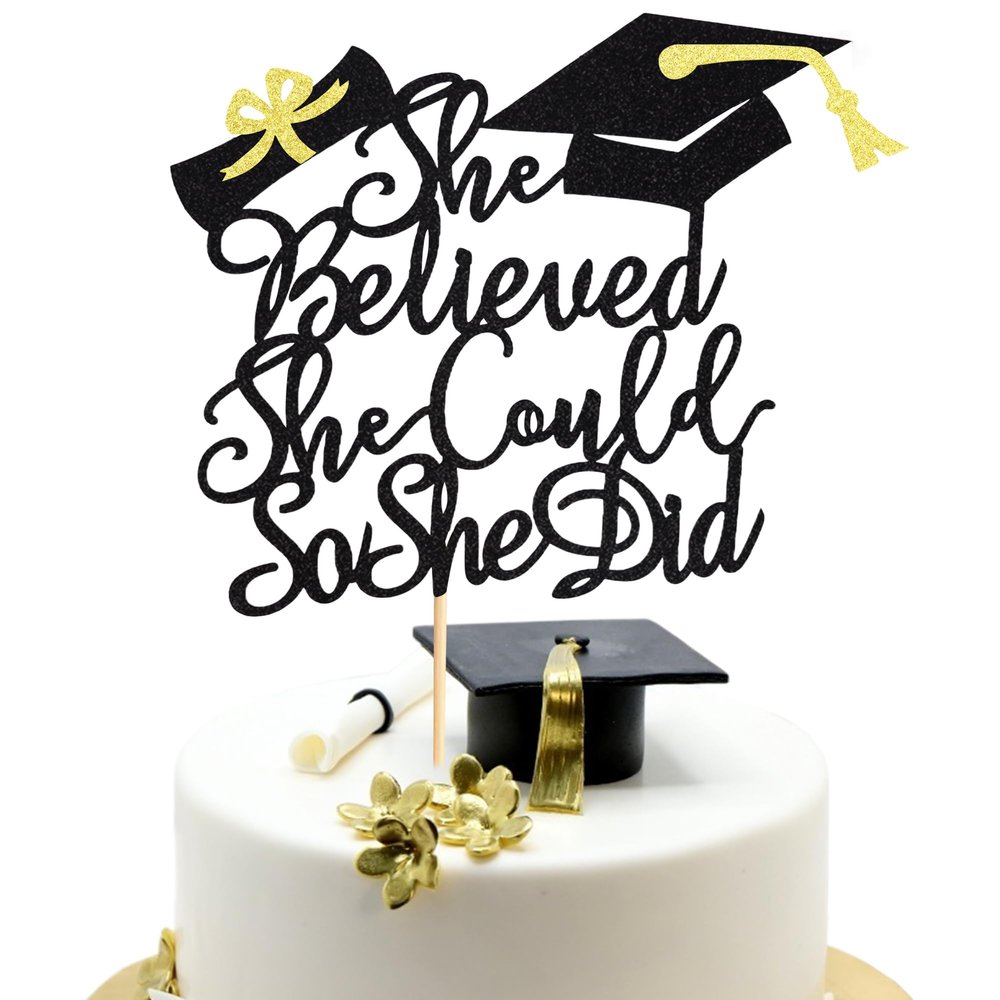 Arthsdite She Believed She Could Graduation Cake Topper, 2026, Black Glitter
