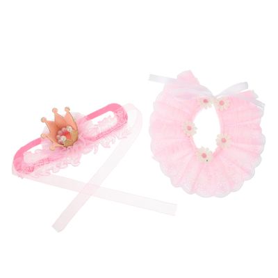 FRCOLOR 1-Set Princess Cosplay Crown and Collar for Cats and Dogs, Adjustable with Delicate Floral Decoration
