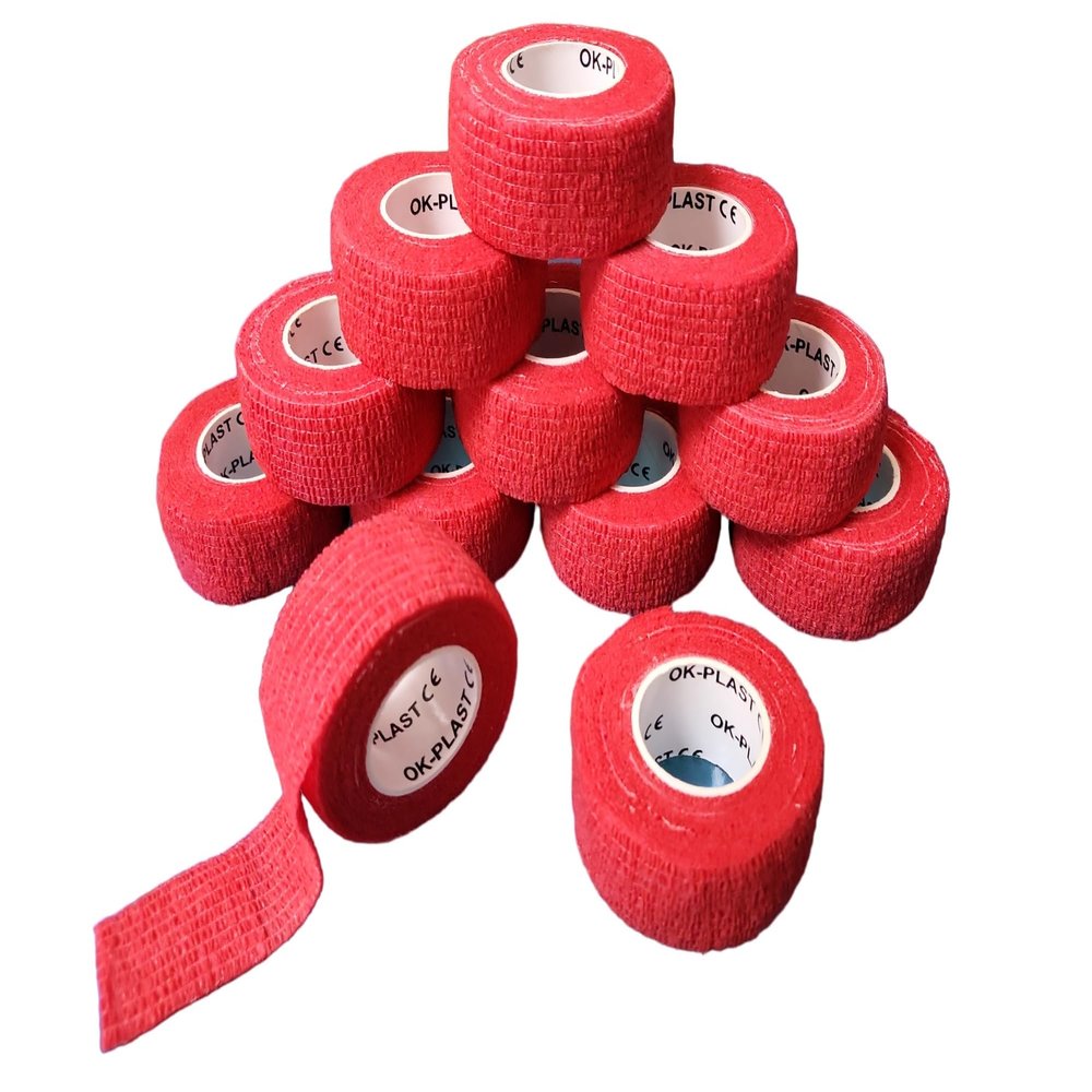 12 x OK-Plast Self-Adherent Finger Bandages, 2.5 cm Wide, Red