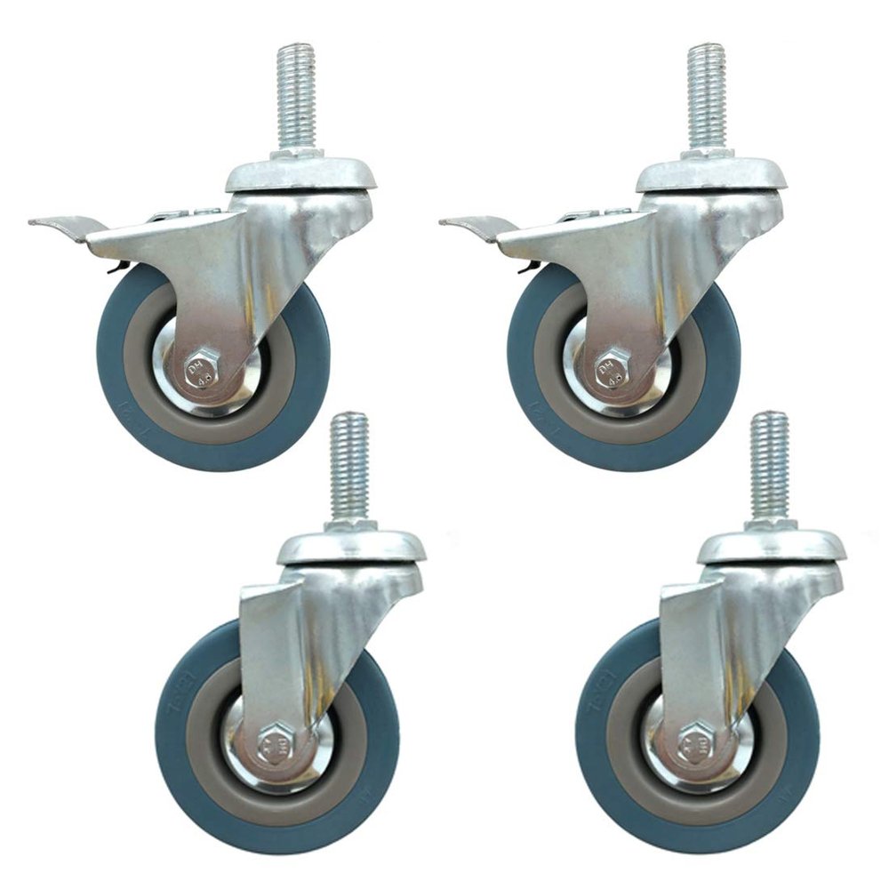 3 in (75 mm) Heavy-Duty Swivel Casters with Brakes, M12, 4-Pack
