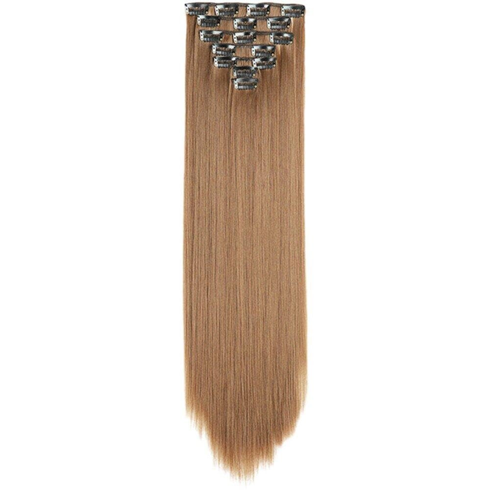Hrippy Clip-In Hair Extensions, Long Straight Synthetic Hairpieces, Blonde, Black and Brown, Heat-Resistant
