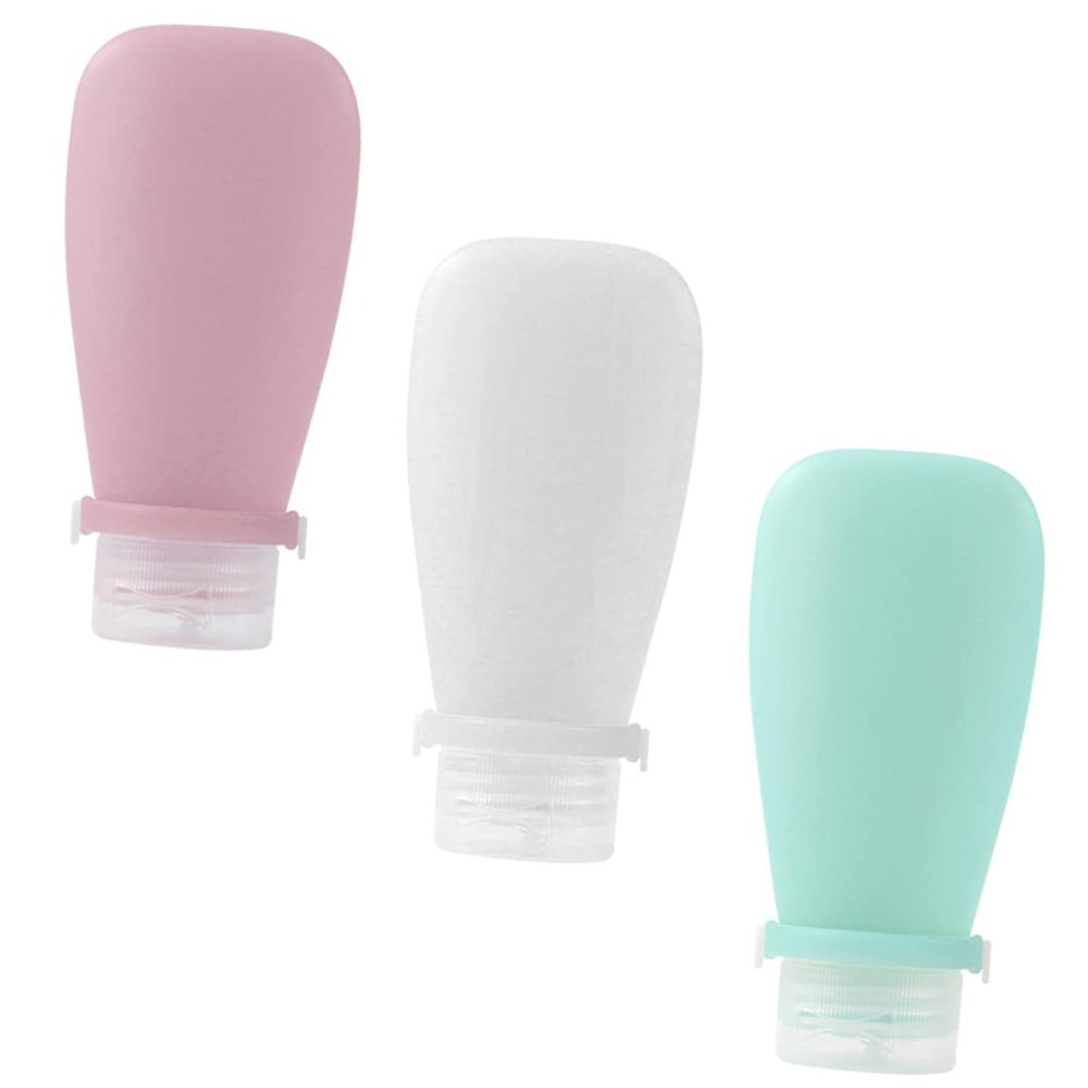 FRCOLOR 3-Piece Silicone Travel Bottles, Squeezable Empty Cosmetic Containers for Lotion, Shampoo and Shower Gel