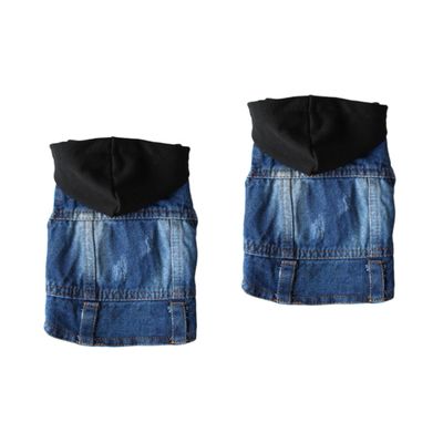 Beavorty 2-Piece Cowboy Denim Jackets for Dogs, Sleeveless Hooded Pet Costume Shirts