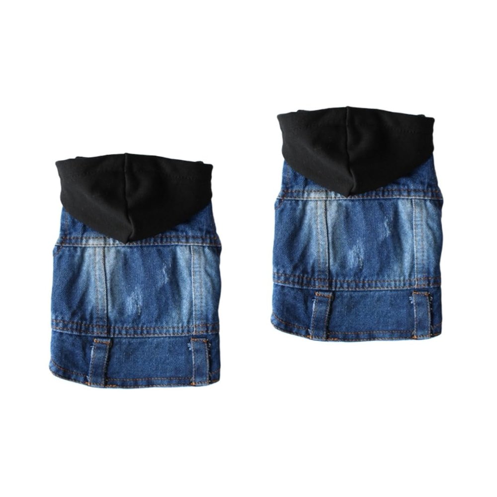 Beavorty 2-Piece Cowboy Denim Jackets for Dogs, Sleeveless Hooded Pet Costume Shirts