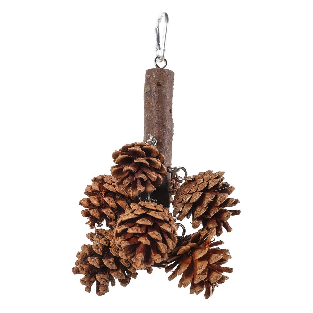 DOITOOL Hanging Parrot Toy with Pine Cones, Wood, and Metal