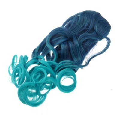 Housoutil Long Curly Wavy Synthetic Hairpiece, Sea Blue to Peacock Blue Gradient