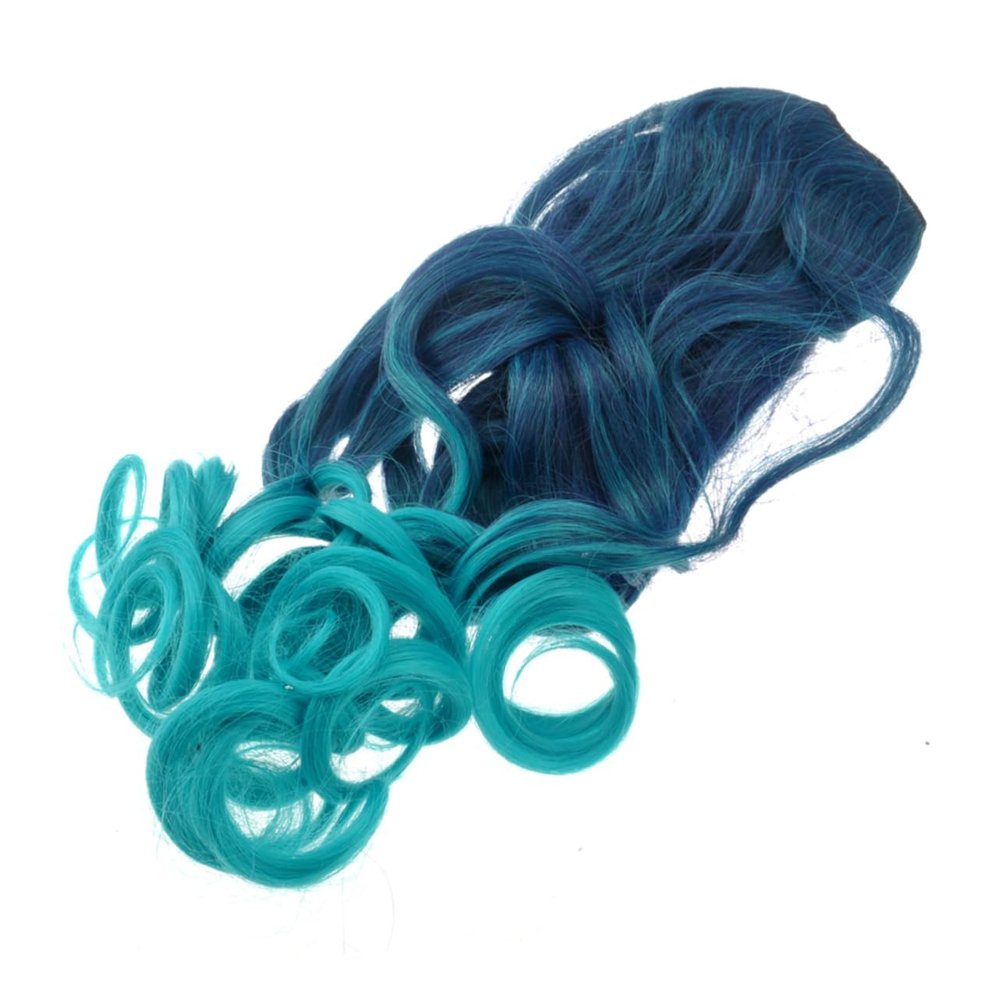 Housoutil Long Curly Wavy Synthetic Hairpiece, Sea Blue to Peacock Blue Gradient