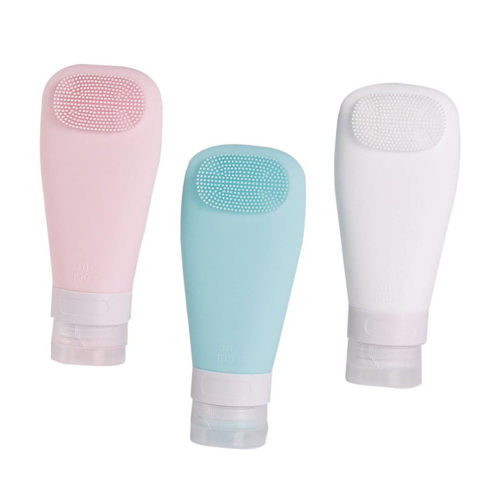 Housoutil 3-Pack 90 mL Leak-Resistant Silicone Shampoo Bottles, Refillable and Portable for Business Trips and Vacations