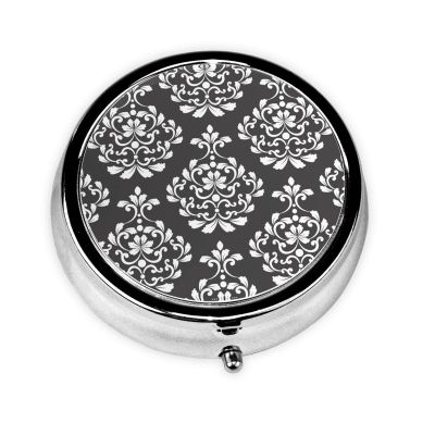 Stylish Round Damask Pill Box – Mini Travel Companion