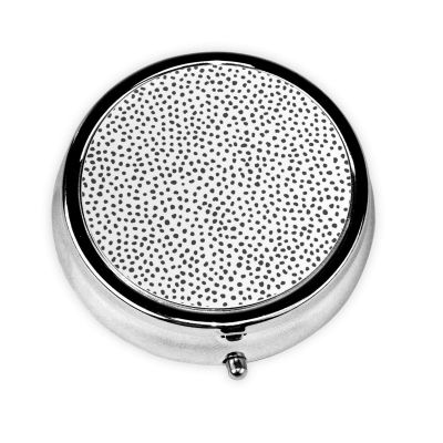 Stylish Round Pill Case with Black-and-White Polka Dots