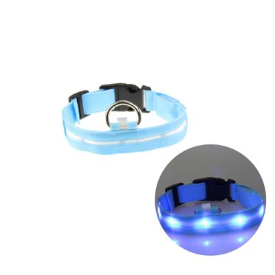 LED Nylon Dog Collar, Flashing, Light-Up, Size S, Blue