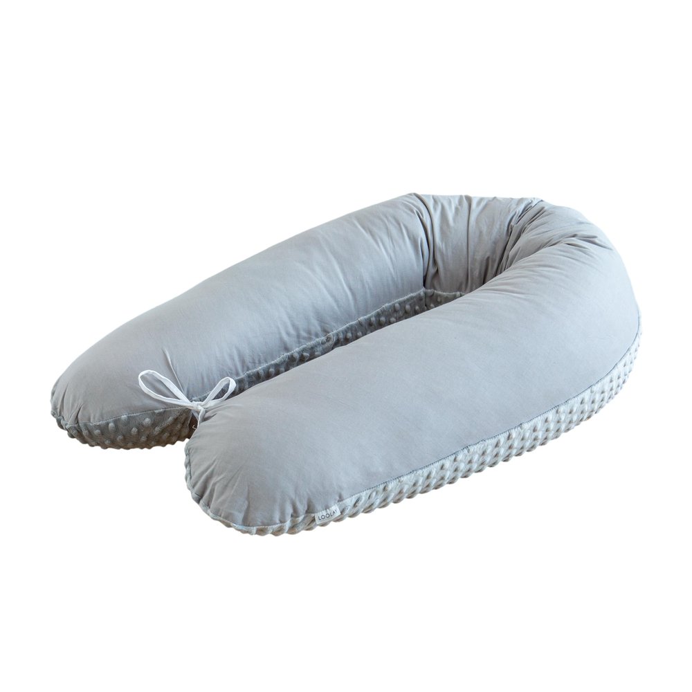 LOOLAY Pregnancy Pillow - 190 cm Nursing Pillow - Side-Sleeper Pillow, 100% Cotton - Removable Minky Cover - Ergonomic Pregnancy Pillow for Sleeping (Cotton Gray/Minky Gray)