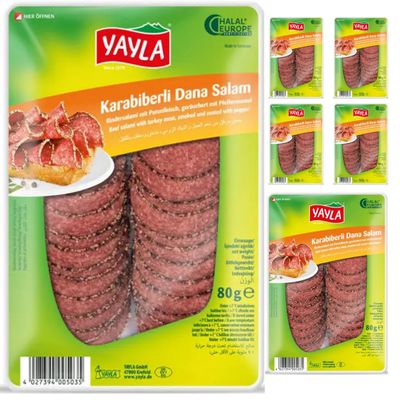 Yayla Beef Salami with Paprika-Pepper Edge, 80 g, 6-Pack