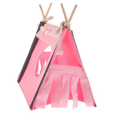 FOMIYES Pink Felt Hamster House with Wood, Space-Saving Small Pet Bed