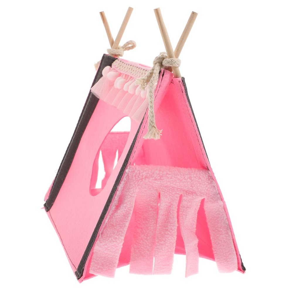 FOMIYES Pink Felt Hamster House with Wood, Space-Saving Small Pet Bed
