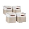 Univivi Foldable Storage Bins, 10.5-Inch Fabric Cube Bins for Shelves with Hard Bottom and PU Handles, Khaki view 1