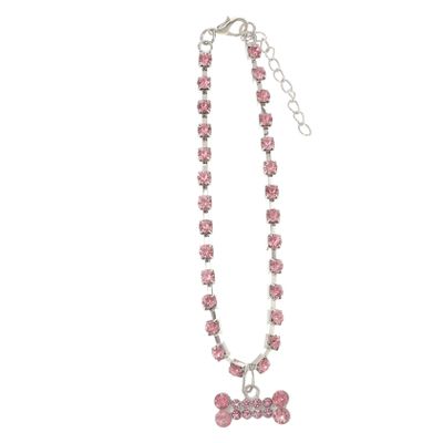 Housoutil Rhinestone Dog Collar with Adjustable Chain and Bone Pendant