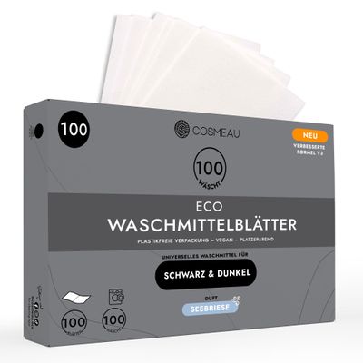 Cosmeau Laundry Sheets for Dark Clothes, 100 Sheets, Eco-Friendly Travel Detergent